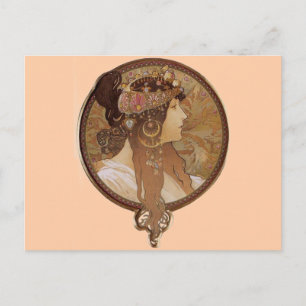 Postal Brunette de Alphonse Mucha