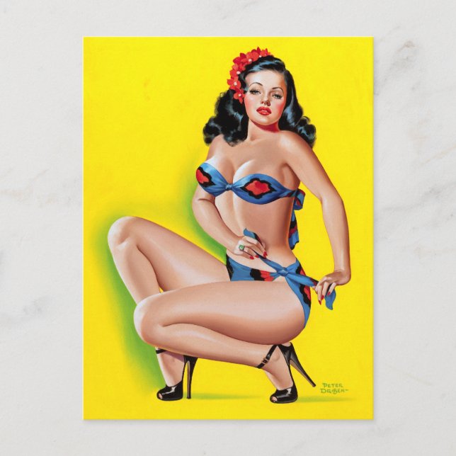 Postal Brunette en Bikini Pin Up (Anverso)