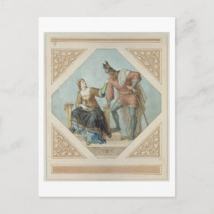 Postal Brunhilde y Hagen, ilustracion para 'El Niebelu