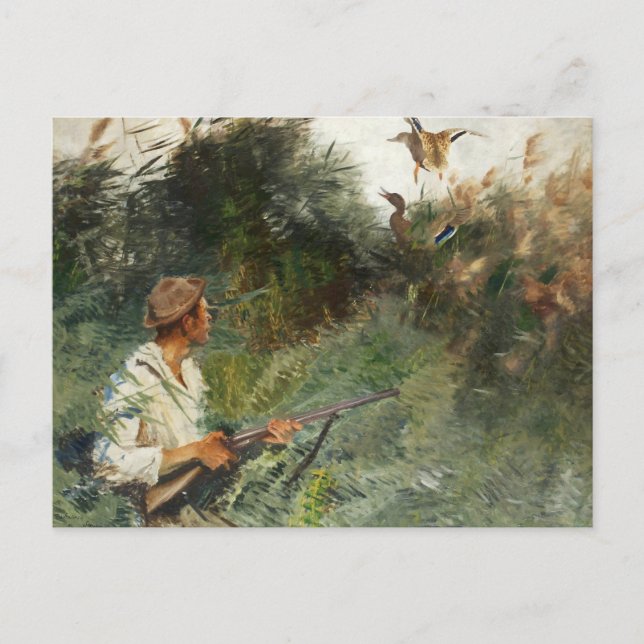 Postal Bruno Liljefors - Hunter y Mallards (Anverso)