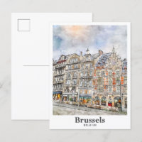 Bruselas Bélgica Arte Viaje Mano acuática dibujada