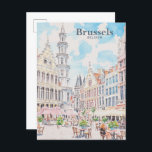 Postal Bruselas Bélgica Gouache Paint Ilustracion Viajes<br><div class="desc">Bruselas Bélgica Gouache Paint Ilustracion suave color pastel estilo vintage</div>