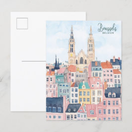 Postal Bruselas Bélgica Gouache Paint Ilustracion Viajes