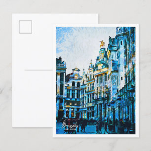 Postal Bruselas, Bélgica, hermosa ciudad de pintura al pe