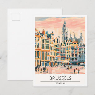 Postal Bruselas Bélgica Ilustración de Arte Vintage Viaje