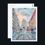 Postal Bruselas, Bélgica, lugar de viaje, acuarela<br><div class="desc">Bruselas Bélgica Famoso lugar de viaje Esquema acuático</div>