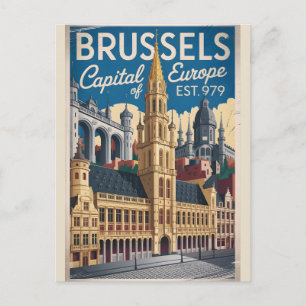Postal Bruselas Bélgica Retrospectiva Panorama urbano Via