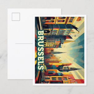 Postal Bruselas Bélgica Viaje artístico colorido
