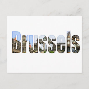Postal Bruselas con lugares turísticos en cartas