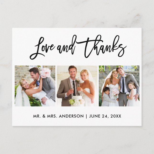 Postal Brush Script Amor y Gracias Boda 3 Foto (Anverso)
