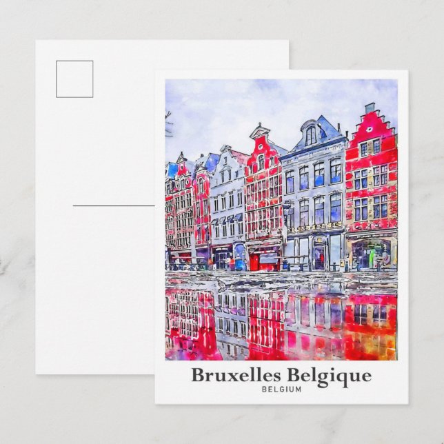 Postal Bruxelles Belgique Bélgica Travel Watercolor (Anverso / Reverso)