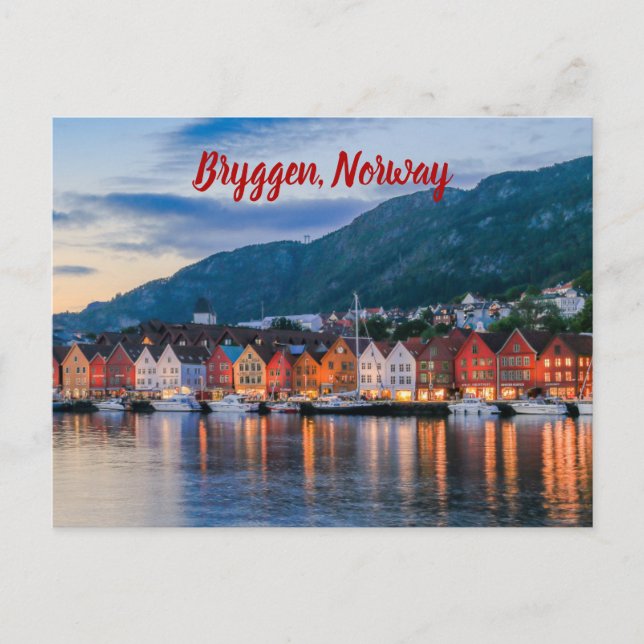 Postal Bryggen Bergen Noruega estilizado (Anverso)