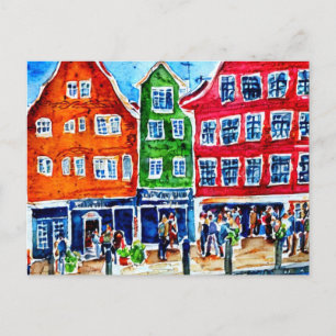 Postal bryggen bergen norway acuarela