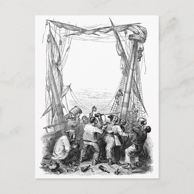 Postal Bucaneros de época y barco pirata naufragado (Anverso)