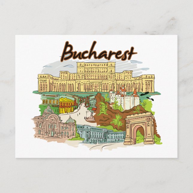 Postal Bucarest, ciudad famosa de Rumania (Anverso)