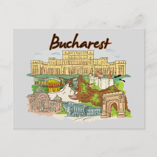 Postal Bucarest, ciudad famosa de Rumania (Anverso)