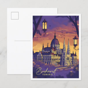 Postal Bucarest Rumanía Ilustracion de viajes de arte vin