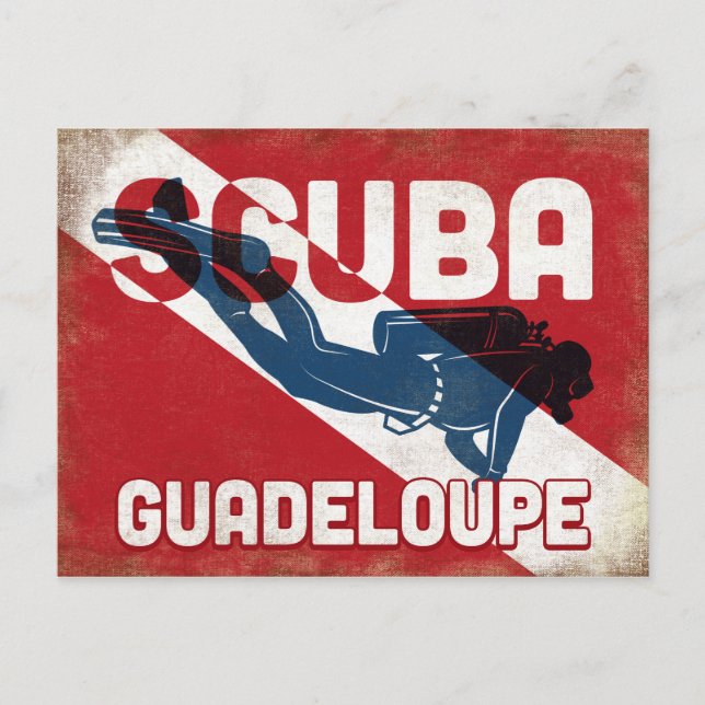 Postal Buceador de Guadalupe Scuba - Retro azul (Anverso)