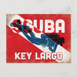Postal Buceador de largo clave Scuba - Retro azul