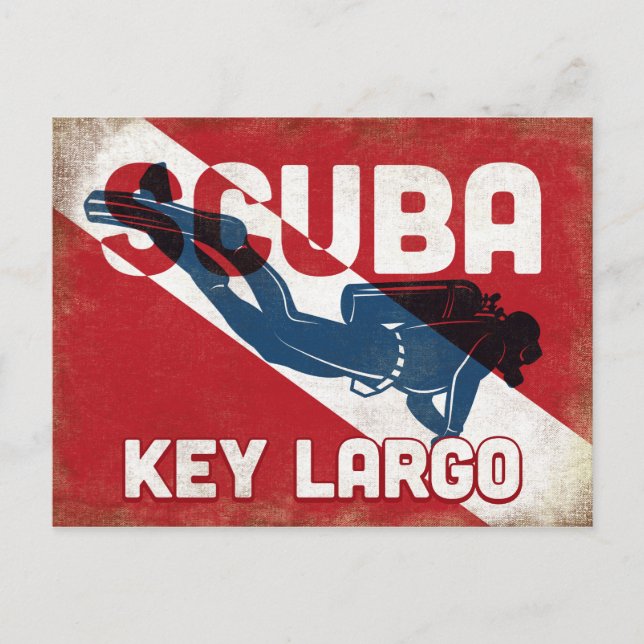 Postal Buceador de largo clave Scuba - Retro azul (Anverso)