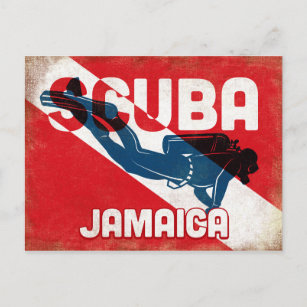 Postal Buceador de Scuba de Jamaica - Retro azul