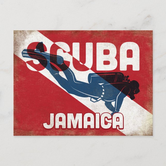 Postal Buceador de Scuba de Jamaica - Retro azul (Anverso)