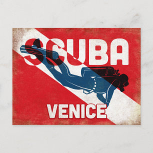 Postal Buceador de Scuba de Venecia - Retro azul