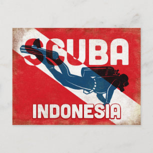 Postal Buceador indonesio Scuba - Retro azul