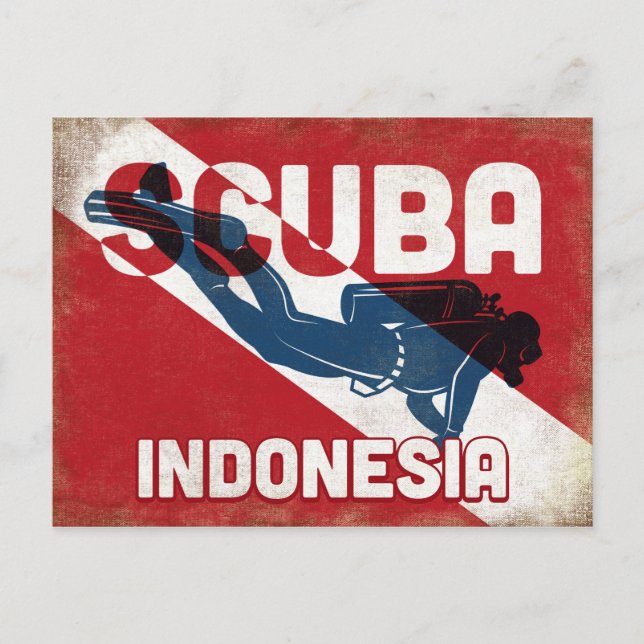 Postal Buceador indonesio Scuba - Retro azul (Anverso)