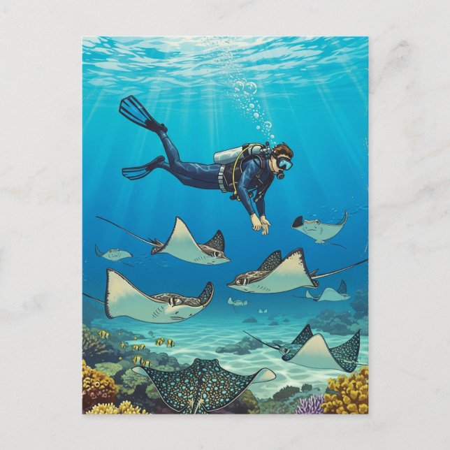 Postal Buceo con Stingrays (Anverso)