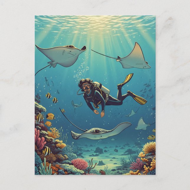 Postal Buceo con Stingrays (Anverso)
