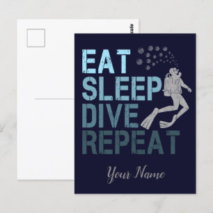 Postal Buceo Scuba Comer Sueño Buceo Repetir diciendo