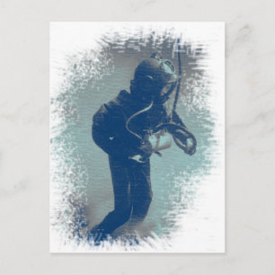 Postal Buceo Vintage Art Submarino Buceo De Estilo Antigu