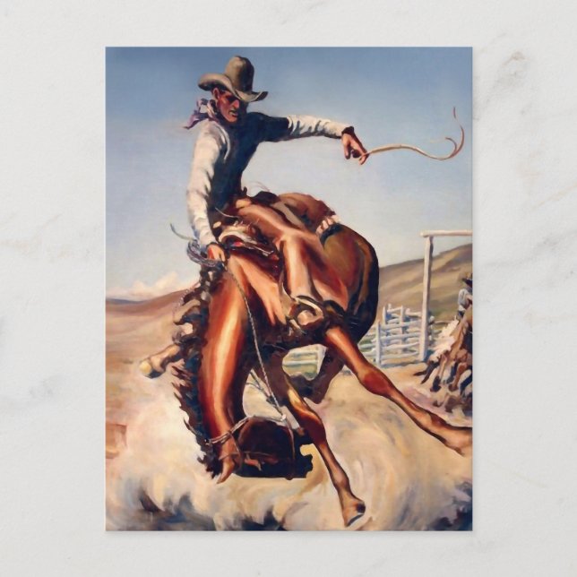 Postal “Bucking Bronco” Arte Occidental de Will James (Anverso)