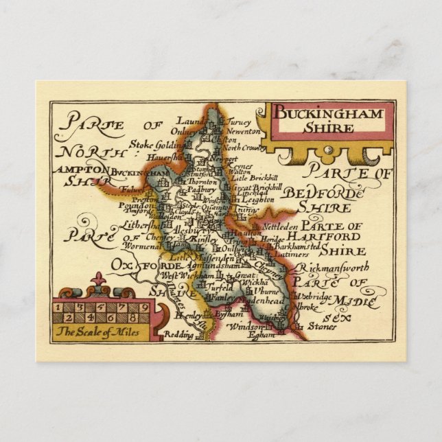 Postal Buckinghamshire County England Mapa Anticuario Ant (Anverso)