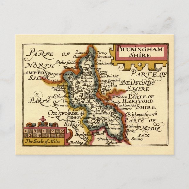 Postal Buckinghamshire County England Mapa Anticuario Ant (Anverso)