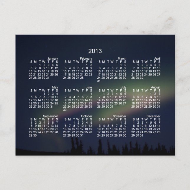 Postal Bucle de luces boreales; Calendario 2013 (Anverso)