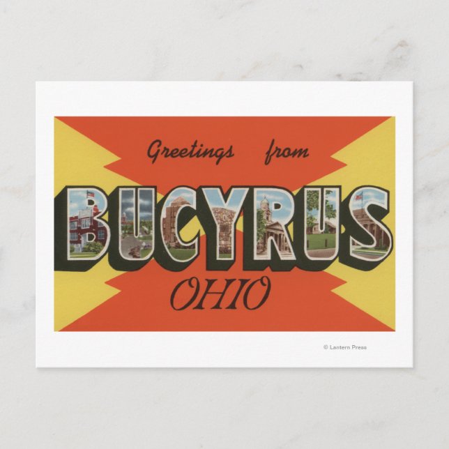 Postal Bucyrus, OhioGrandes Escenas de letrasBucyrus, OH (Anverso)