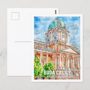 Postal Buda Castle Budapest Travel Place Watercolor