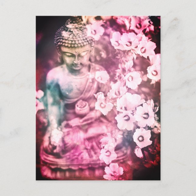Postal *Buda Zen de Meditación Flores Rosadas Meditar* (Anverso)