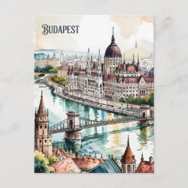 Postal Budapest Hungary Parliament Danube River Skyline