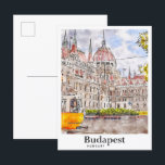 Postal Budapest Hungría: Esbozo de acuarela de arte de vi<br><div class="desc">Budapest Hungría Viaje Ilustracion de dibujo de color acuático de mano dibujado</div>
