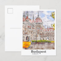 Budapest Hungría: Esbozo de acuarela de arte de vi