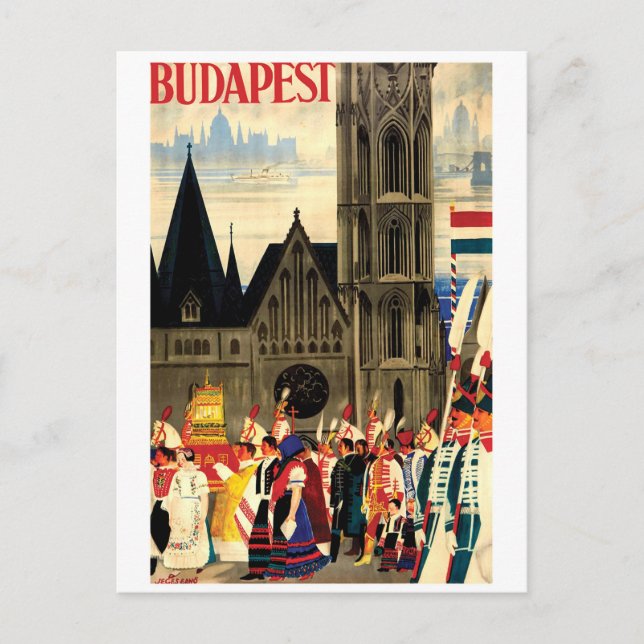 Postal Budapest, Hungría. Gente con trajes típicos (Anverso)