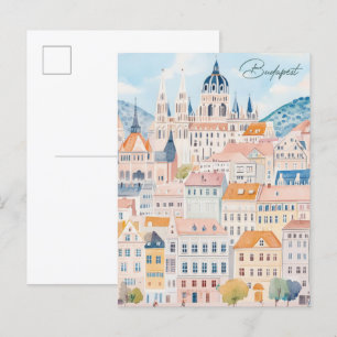 Postal Budapest Hungría Gouache Paint Ilustracion Viaje