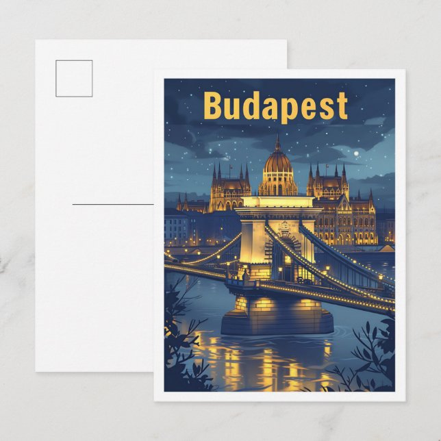 Postal Budapest Hungría Ilustracion de viaje de arte vint (Anverso / Reverso)