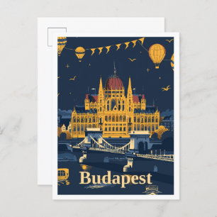 Postal Budapest Hungría Ilustracion de viajes de arte