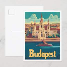 Postal Budapest Hungría Ilustracion de viajes de arte
