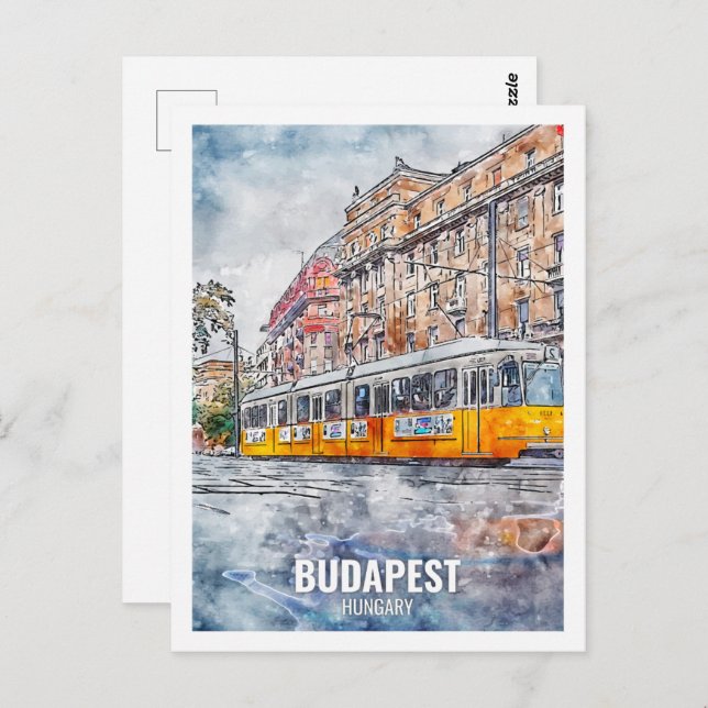 Postal Budapest Hungría lugar de viaje acuarela (Anverso / Reverso)