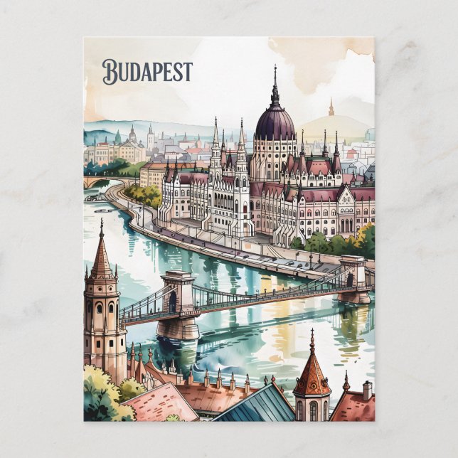 Postal Budapest Hungría Parlamento Río Danubio Silueta (Anverso)